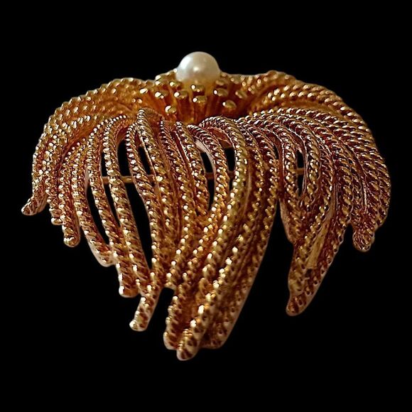 Vintage Waterfall Brooch Pin Spill Fireworks Cordelia Ropes Flower Gold Tone MCM - Picture 4 of 13